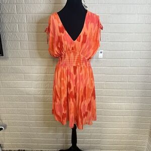 NWT Old Navy Dress Womans Size M Orange Sleeveless Summer Tied Rouched Sleeve